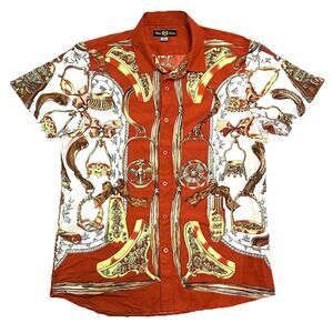 Phat Farm Vintage Short Sleeve Button-up 90s Y2K All Over Print VTG Sz Large Red